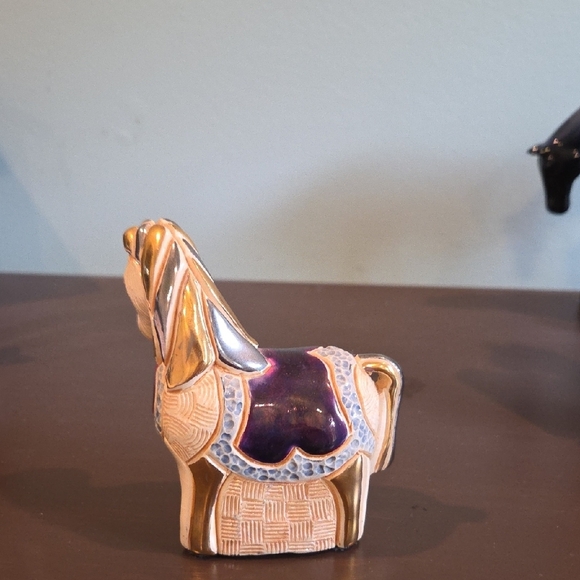 Artesania Rinconada Ceramic Horse Figure Has Blue, Gold And Purple Enamal Glaze - Picture 3 of 8
